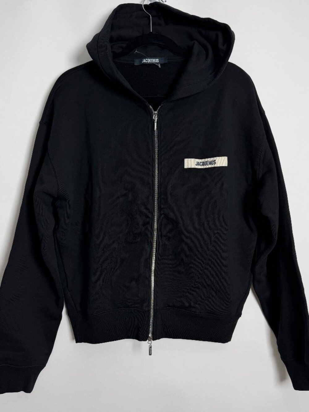 Jacquemus Black Zip Hoodie Sweatshirt With Patch Logo Men Large